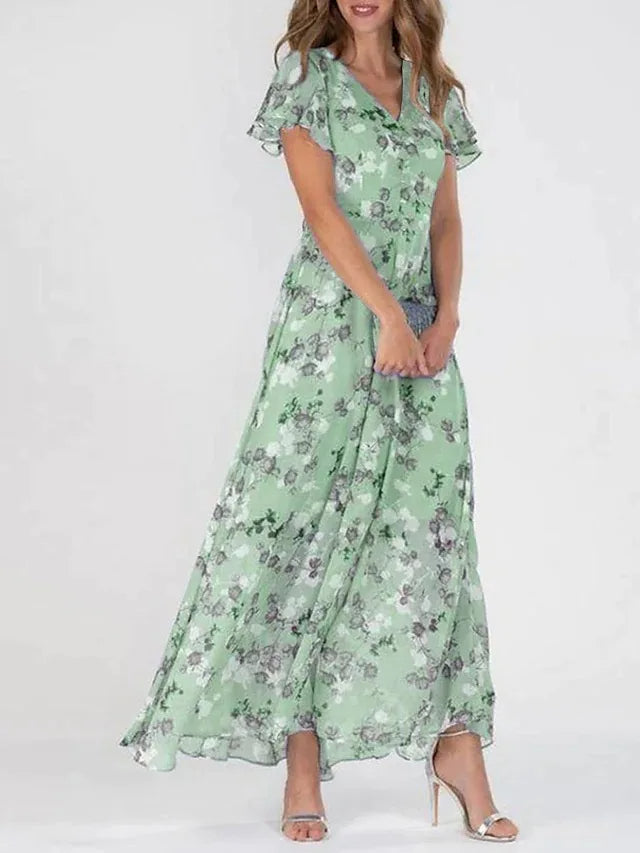 Fideline - Figure-flattering Floral Dress with Tummy-skimming Cut for Women