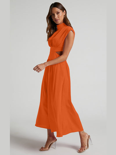Gersinde - Elegant Sleeveless Dress with Cutout and Stand-up Collar for Women