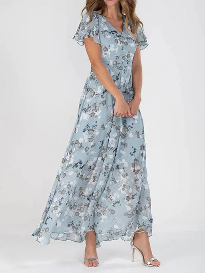 Fideline - Figure-flattering Floral Dress with Tummy-skimming Cut for Women