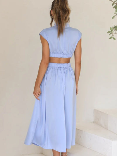 Gersinde - Elegant Sleeveless Dress with Cutout and Stand-up Collar for Women