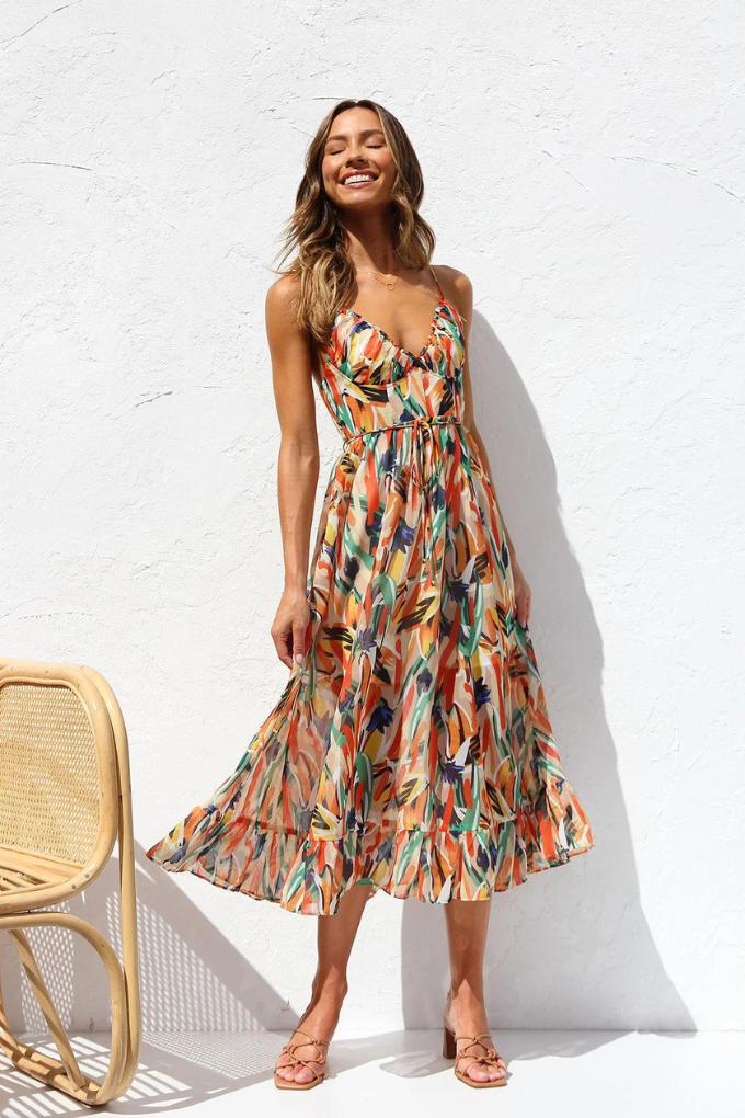 Irmgard - Fashionable Midi Dress in Vibrant Colors for Women