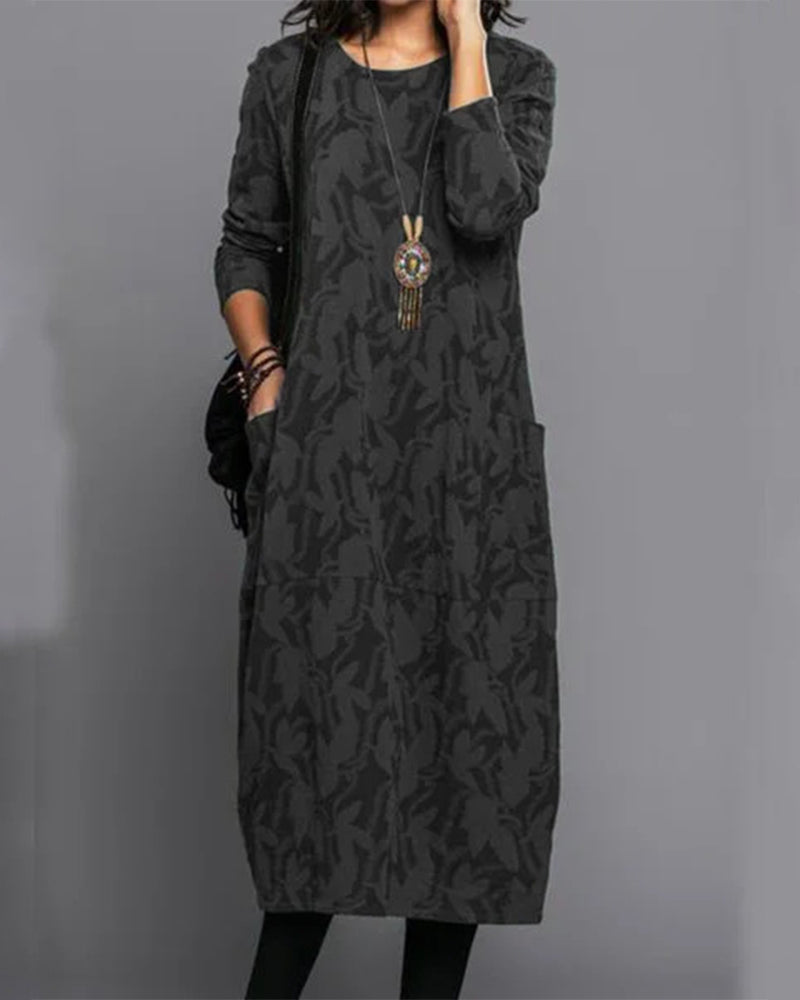 Freya™ - Long Sleeve Pocket Dress with Print