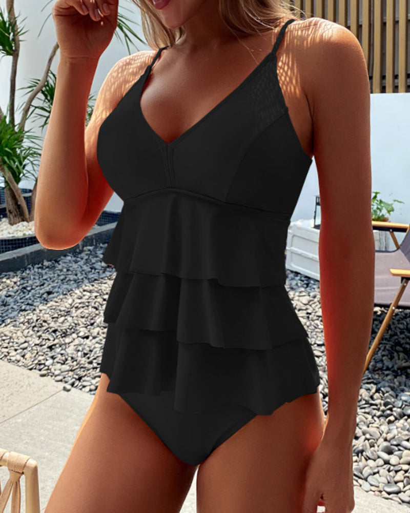 Sarah | Plain Swimsuit with Decorative Ruffles