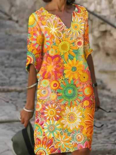 Fiorelle | Floral Print Dress with V-neck