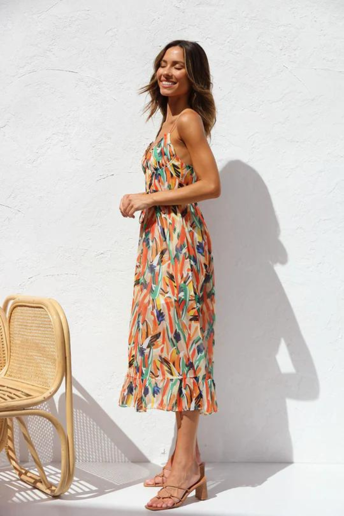 Irmgard - Fashionable Midi Dress in Vibrant Colors for Women