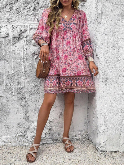 Luna | Sweet Print V-Neck Mini Dress