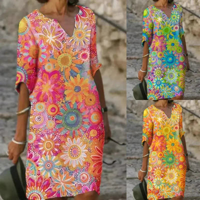 Fiorelle | Floral Print Dress with V-neck