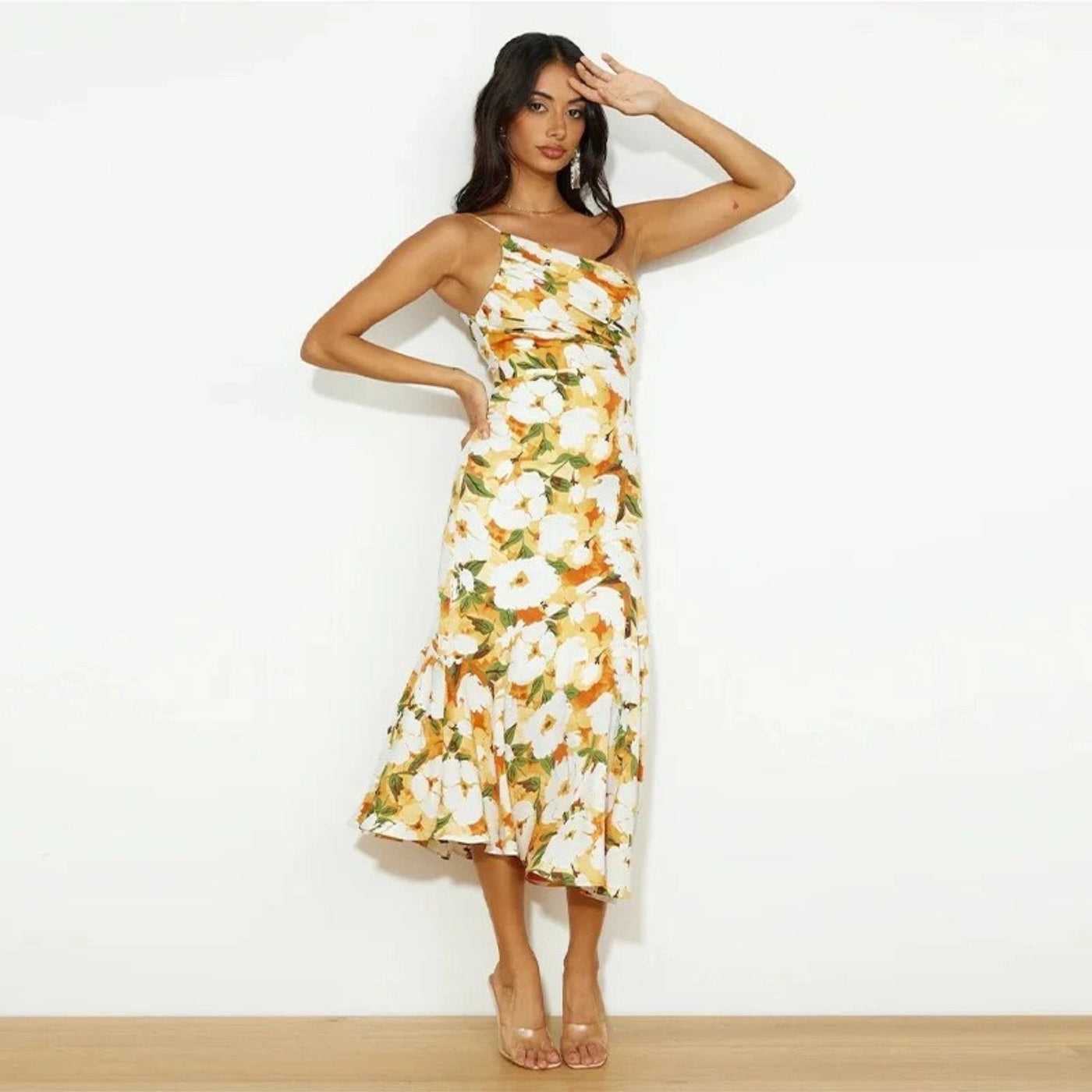 Sienna - Asymmetric Maxi Dress with Floral Pattern for Women