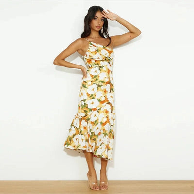 Sienna - Asymmetric Maxi Dress with Floral Pattern for Women