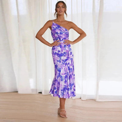 Sienna - Asymmetric Maxi Dress with Floral Pattern for Women