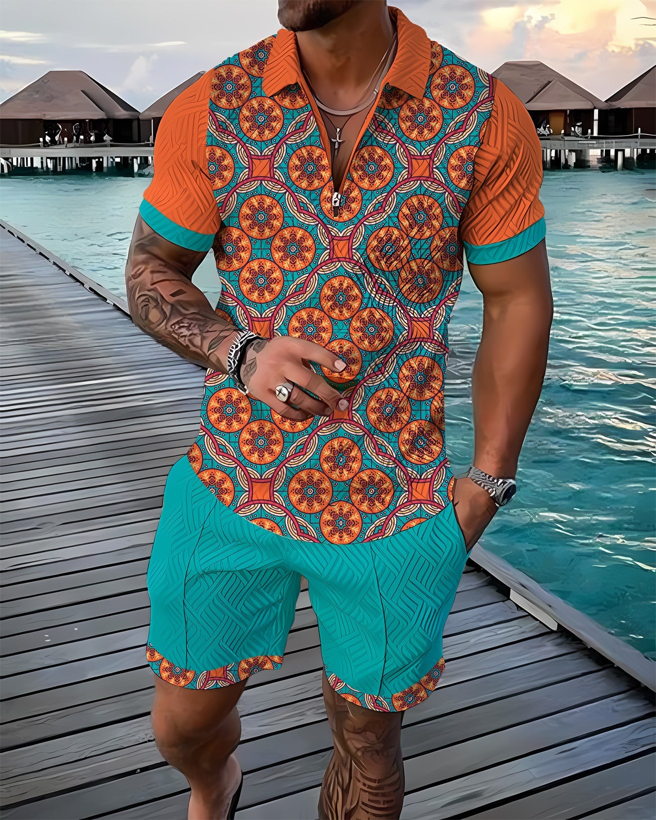 Azure Polo Shirt And Shorts