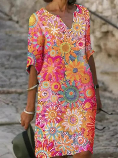 Fiorelle | Floral Print Dress with V-neck