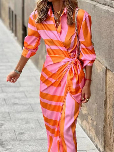 Liorael | Striped Midi Shirt Dress