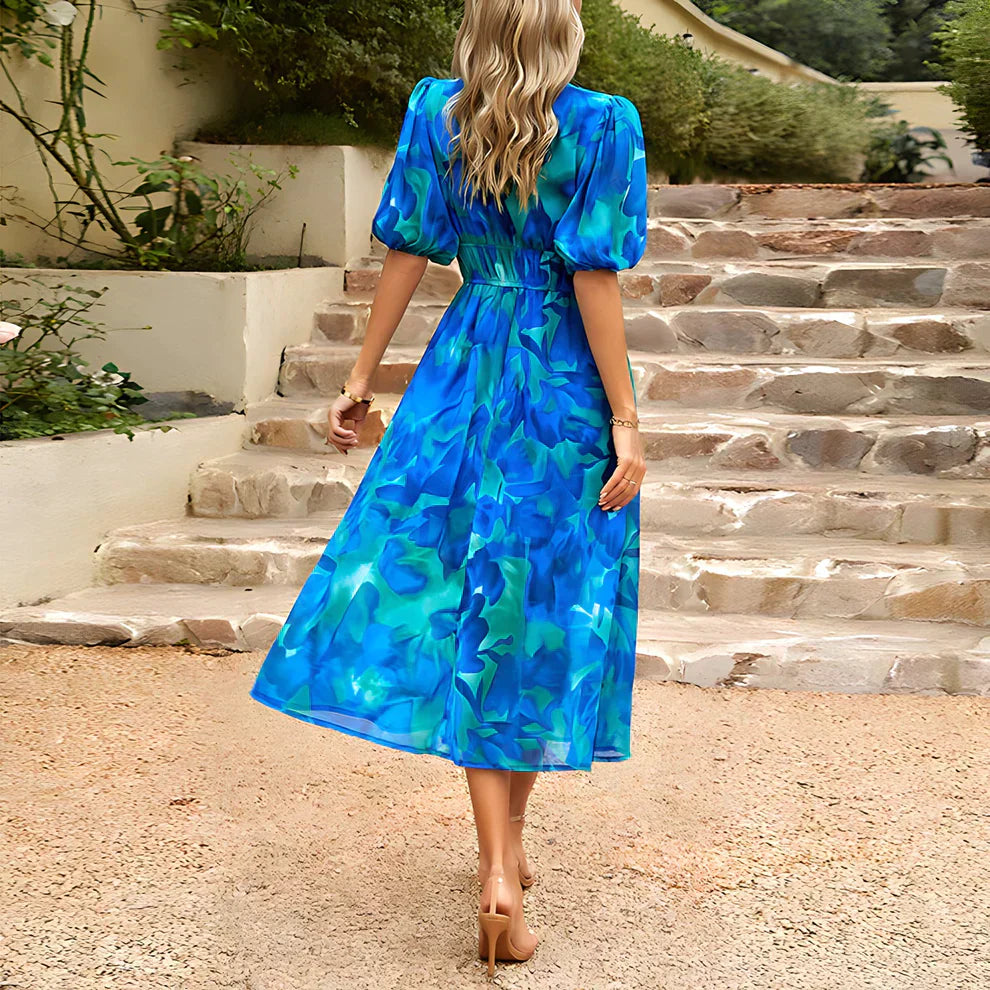 Gretchen - Elegant Summer Dress with V-neck and Lantern Sleeves for Women