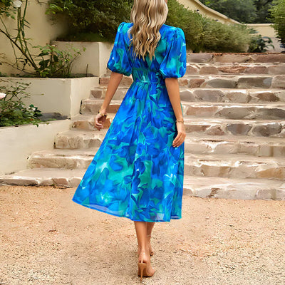 Gretchen - Elegant Summer Dress with V-neck and Lantern Sleeves for Women