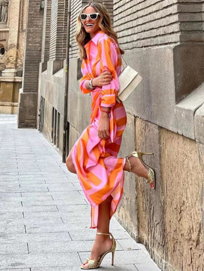 Liorael | Striped Midi Shirt Dress