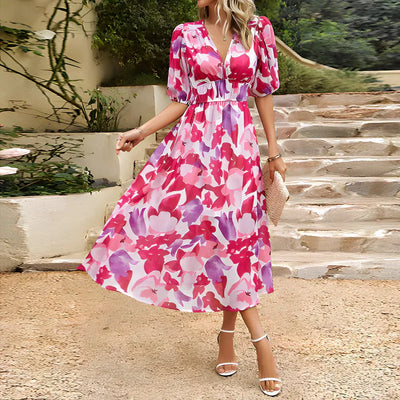 Gretchen - Elegant Summer Dress with V-neck and Lantern Sleeves for Women