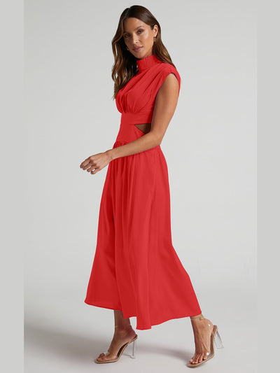 Gersinde - Elegant Sleeveless Dress with Cutout and Stand-up Collar for Women