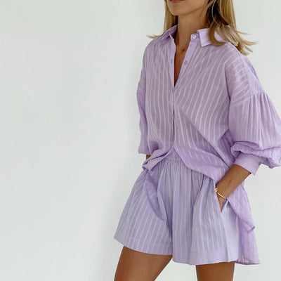 Violet | Light and Airy Button-Up and Shorts Ensemble