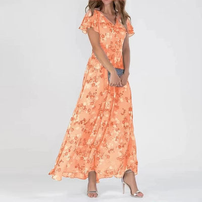 Fideline - Figure-flattering Floral Dress with Tummy-skimming Cut for Women
