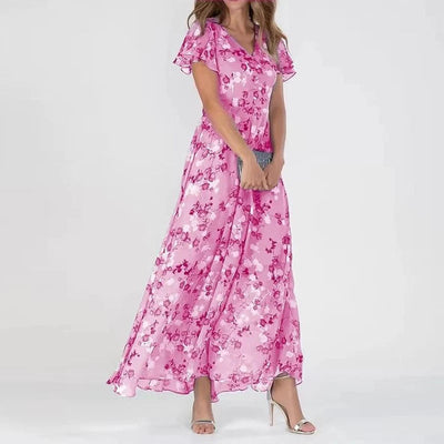 Fideline - Figure-flattering Floral Dress with Tummy-skimming Cut for Women