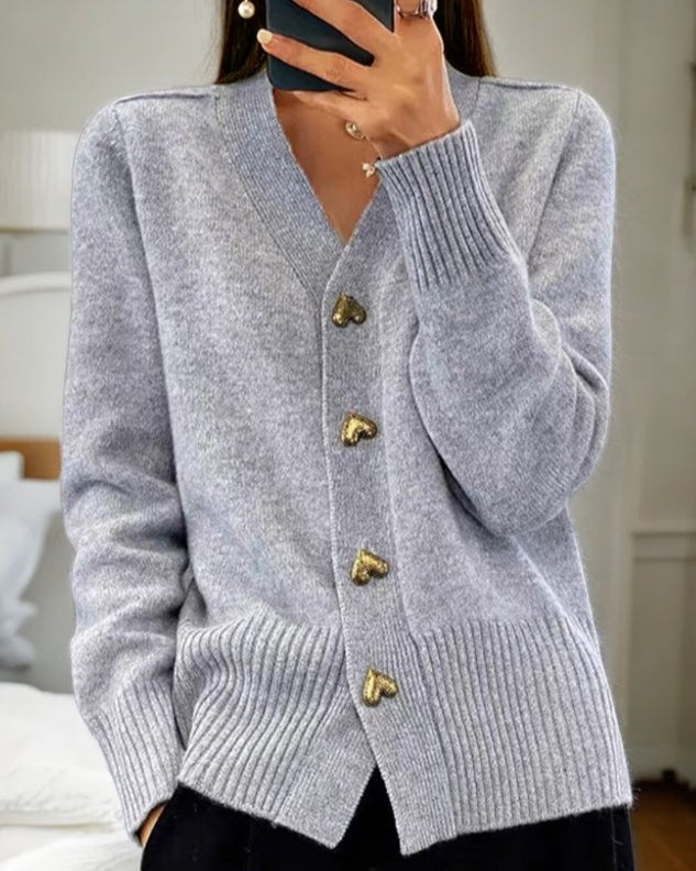 Adele - Elegant Heart Button Cardigan